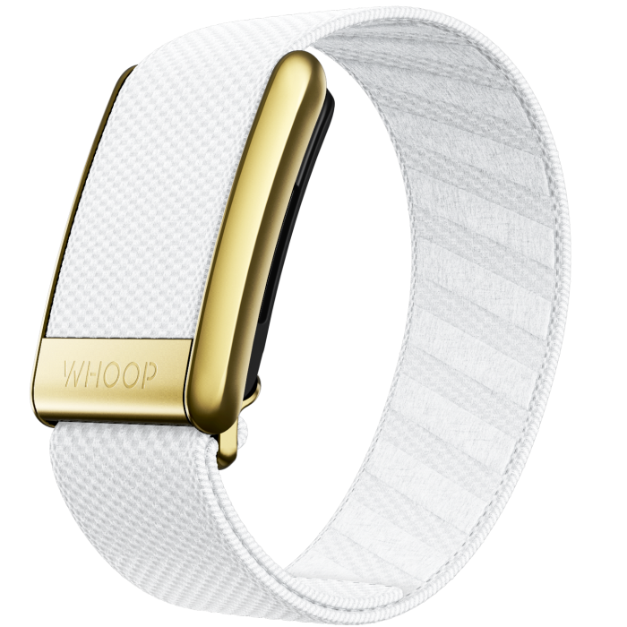 The WHOOP Strap 4.0 in white and gold