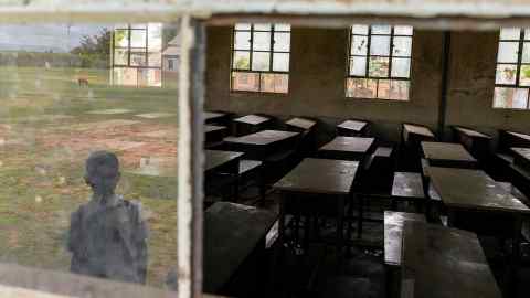An empty classroom in Juba, South Sudan, in May