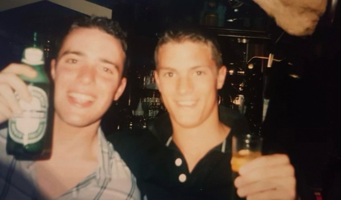 Dornan out on the town with his friend Ciaran McCann, left, around 2000