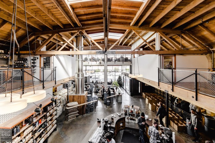 The SoMa branch of Sightglass coffee has a roastery and training lab along with the coffee bar 