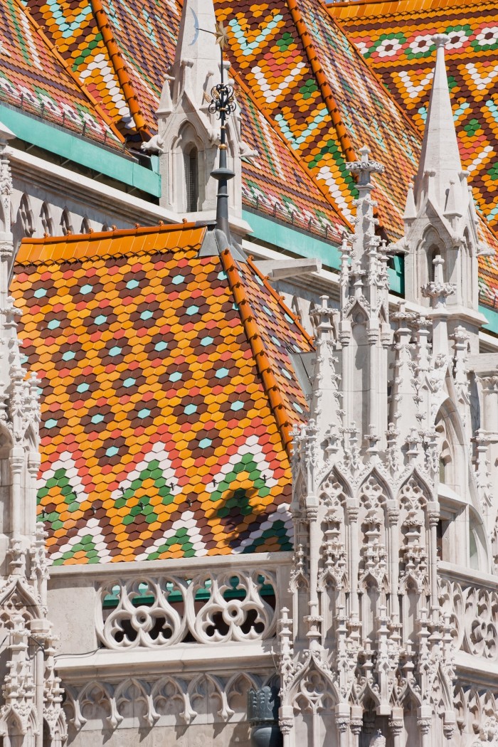 The tiled roof of Matthias Church in the Castle District