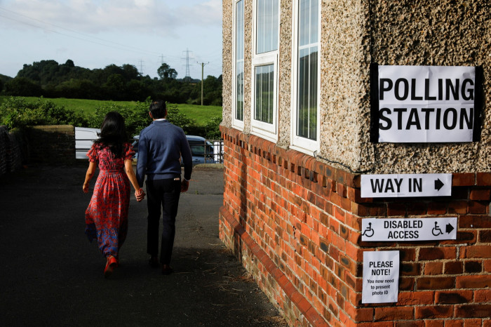Prime Minister Rishi Sunak and his wife Akshata Murty leaving a polling station in Northallerton, Yorkshire