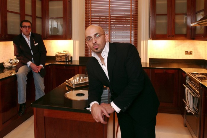 Nadhim Zahawi with his brother-in-law and interior designer Broosk Saib in London, in 2004 