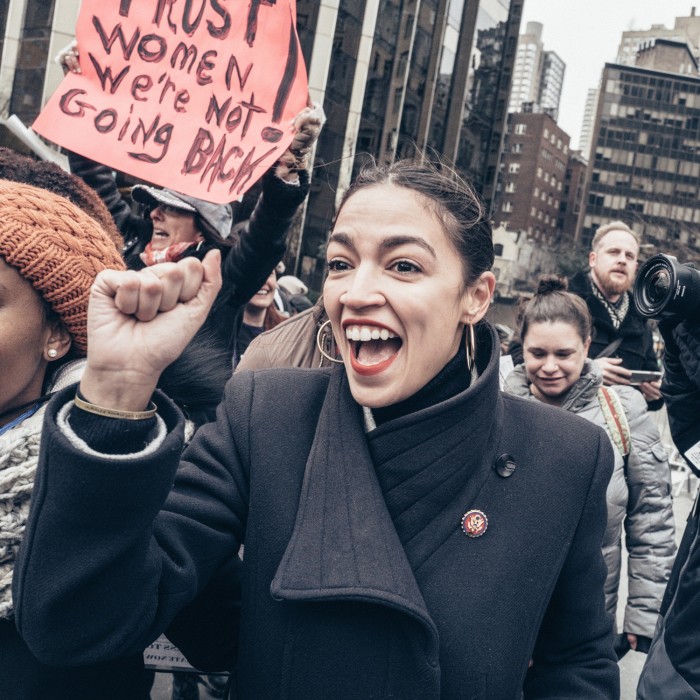 Photographed for Paris Match at the 2019 Women’s March in New York City: @WomensMarchNYC “AOC lays down the true meaning of justice.” January 19 2019