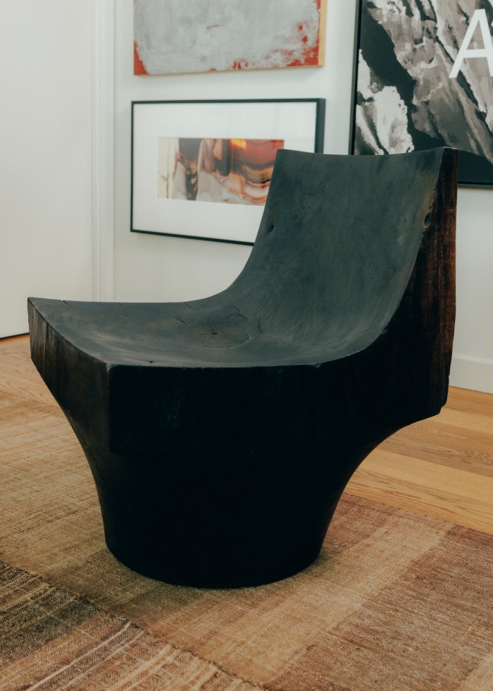 Charred hand-carved almendro-wood chair by Reynold Rodriguez