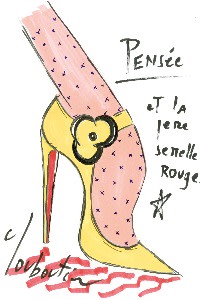 Louboutin’s sketch for his Pensée shoes, as featured in L’Exhibition[niste]
