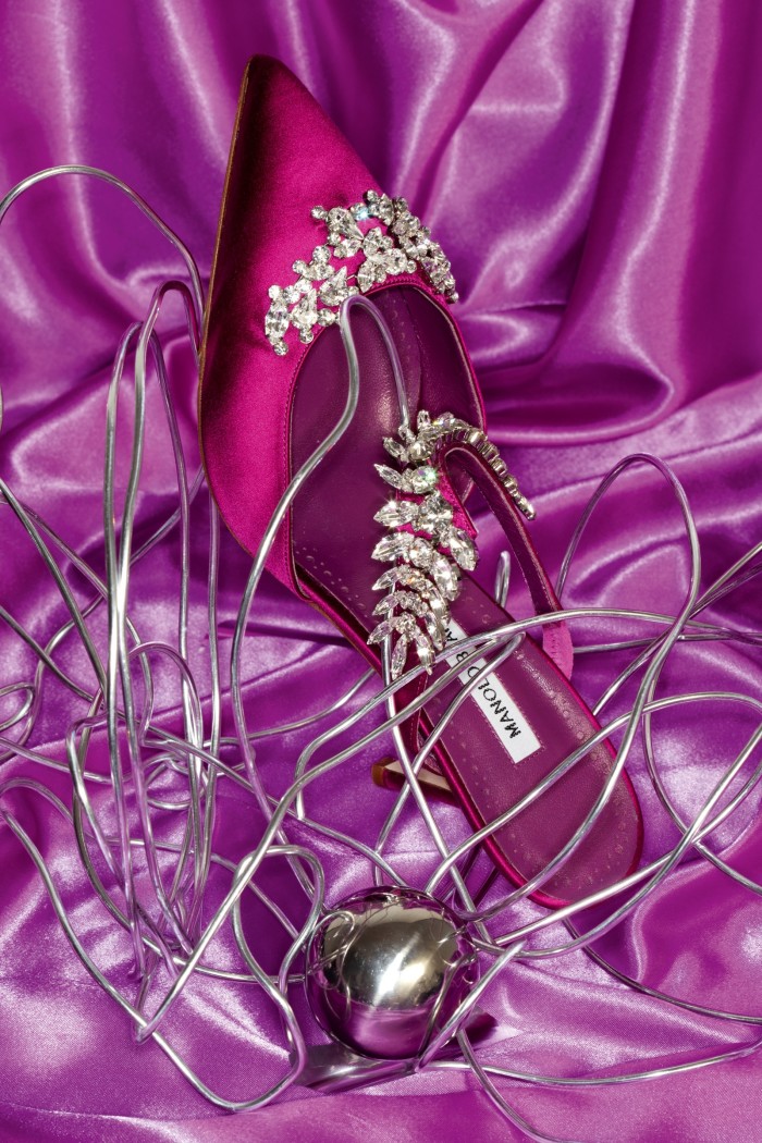 Manolo Blahnik satin and crystal Lurum heels, £925