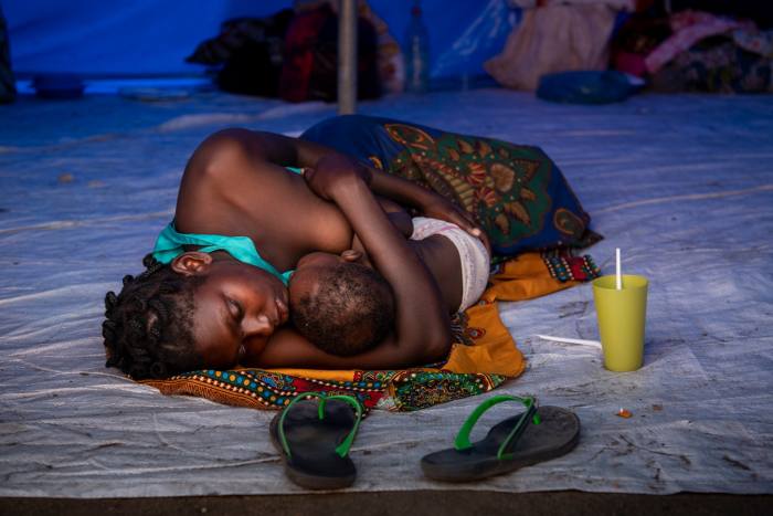 A mother and child displaced by a cyclone in Beira, Mozambique