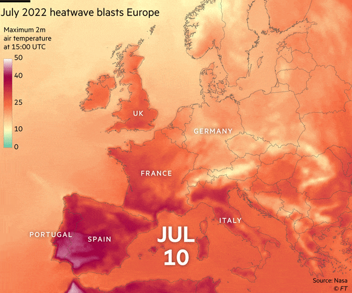 Animated map showing the July 2022 heatwave