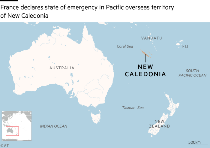 Map of New Caledonia and neighbouring countries