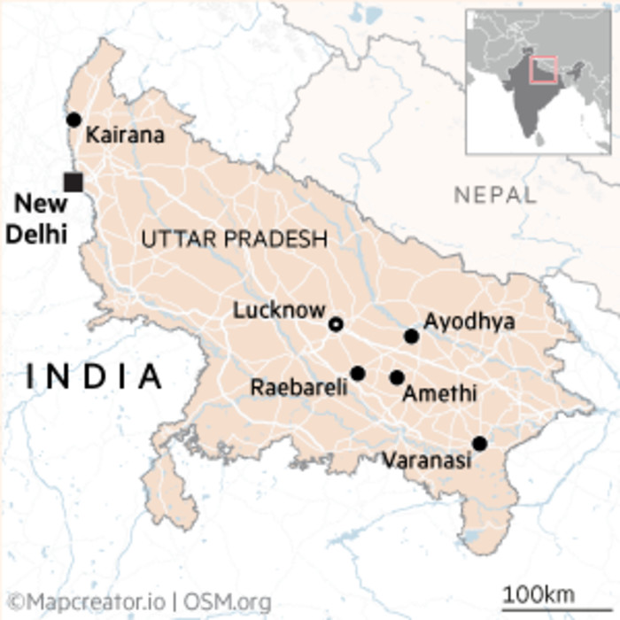 Map of Uttar Pradesh in India