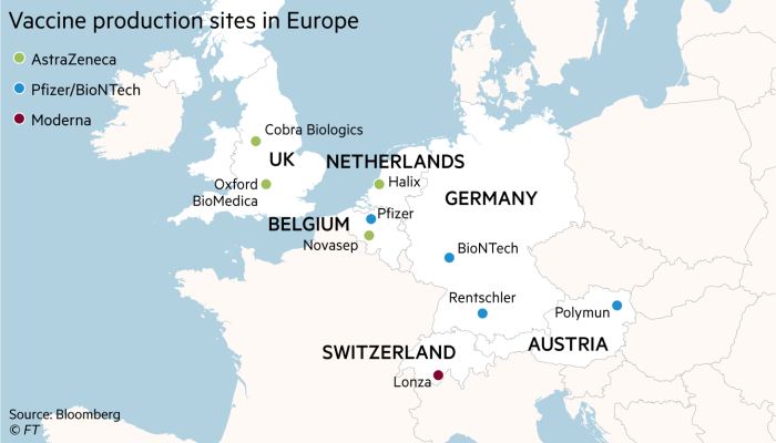 Vaccine production sites in Europe
