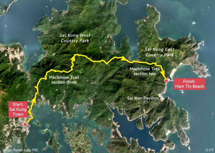 Globetrotter map showing running route from Sai Kung Town to Ham Tin Beach, Hong Kong