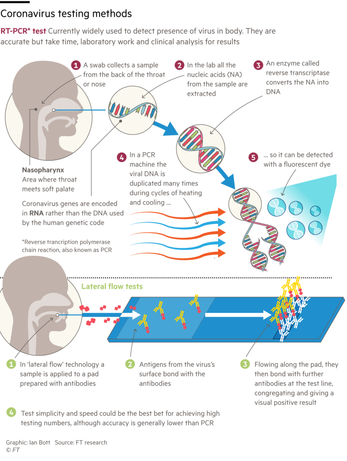 Information graphic showing various Coronavirus testing methods