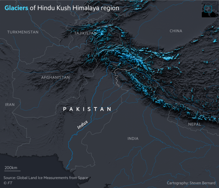 Map showing the glaciers of Hindu Kush Himalayan region