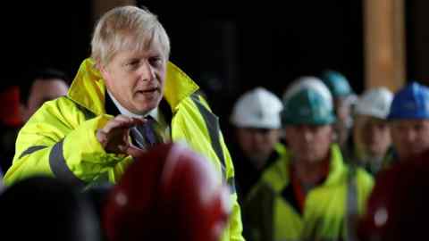 Britain's Conservative party leader and Prime Minister Boris Johnson speaks to workers during a general election campaign visit to Wilton Engineering Services, in Middlesbrough, north-east England on November 20, 2019. - Britain will go to the polls on December 12, 2019 to vote in a pre-Christmas general election. (Photo by Frank Augstein / POOL / AFP) (Photo by FRANK AUGSTEIN/POOL/AFP via Getty Images)