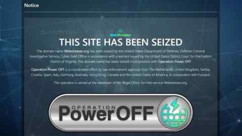 Screen grab dated 25/04/18 of an Operation Power OFF holding page which has replaced the webstresser.org website. The website linked to millions of cyber attacks across the globe, including on some of the UK's biggest banks, has been shut down, the National Crime Agency (NCA) said. PRESS ASSOCIATION Photo. Issue date: Wednesday April 25, 2018. See PA story POLICE Cyber. Photo credit should read: Operation Power OFF/PA Wire NOTE TO EDITORS: This handout photo may only be used in for editorial reporting purposes for the contemporaneous illustration of events, things or the people in the image or facts mentioned in the caption. Reuse of the picture may require further permission from the copyright holder.