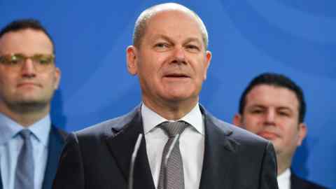 German Finance Minister and Vice-Chancellor Olaf Scholz addresses journalists during the handing over by members of the German Council of Economic Experts of the council's 2019/2020 annual report on the country's national and international economic developments on November 6, 2019 at the Chancellery in Berlin. - The report focuses on industrial and regional policy, financial markets, public debt and inevstment, tax and transfer system and distribution. (Photo by John MACDOUGALL / AFP) (Photo by JOHN MACDOUGALL/AFP via Getty Images)
