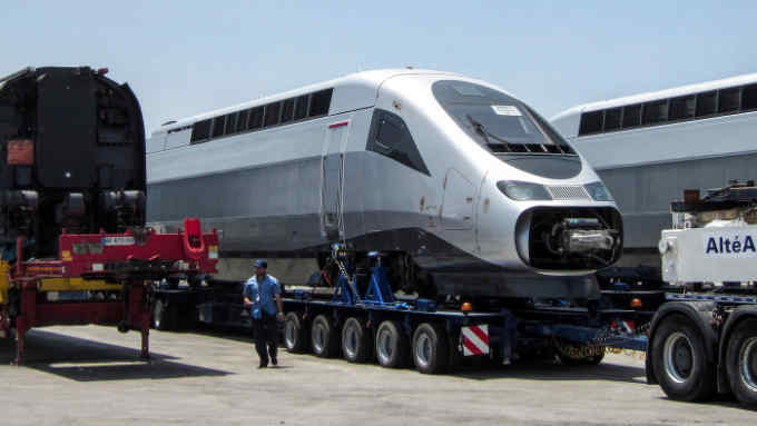 All aboard: a TGV train produced for Morocco’s high-speed rail service arrives in Tangier