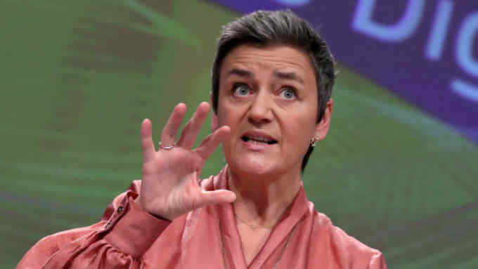 European Commissioner for a Europe Fit for the Digital Age Margrethe Vestager speaks during the presentation of the European Commission's data/digital strategy in Brussels, Belgium February 19, 2020. REUTERS/Yves Herman