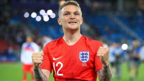 England's Kieran Trippier celebrates after his side win the penaty shoot out during the FIFA World Cup 2018, round of 16 match at the Spartak Stadium, Moscow. PRESS ASSOCIATION Photo. Picture date: Tuesday July 3, 2018. See PA story WORLDCUP England. Photo credit should read: Adam Davy/PA Wire. RESTRICTIONS: Editorial use only. No commercial use. No use with any unofficial 3rd party logos. No manipulation of images. No video emulation