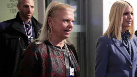U.S. White House senior advisor Ivanka Trump walks next to IBM CEO Ginni Rometty at the 50th World Economic Forum (WEF) in Davos, Switzerland, January 22, 2020. REUTERS/Jonathan Ernst