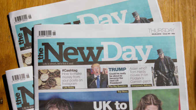 Copies of The New Day newspaper are pictured in south London on May 5, 2016. Britain's first new national daily newspaper in 30 years is to shut, its owners said Thursday, just over two months after it was launched promising to prove that print news can survive the Internet age. Trinity Mirror group said it was &quot;disappointing&quot; that The New Day would print its last edition on Friday -- just weeks after its launch on February 29 -- but circulation had fallen &quot;below our expectations&quot;. / AFP / JUSTIN TALLIS (Photo credit should read JUSTIN TALLIS/AFP/Getty Images)