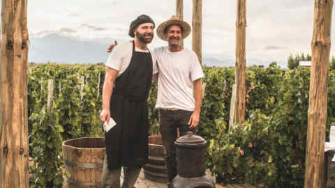 Chef Germán Martitegui and winemaker Matías Michelini at Uco vineyards, Mendoza