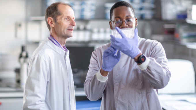 Undated handout photo of Professor Robin Shattock (left), alongside technician Leon Mcfarlane, as the team at Imperial College in London continue to work on a Covid-19 vaccine. PA Photo. Issue date: Wednesday April 22, 2020. Professor Shattock says his team is hoping to start human trials of their candidate in June and the vaccine may be available for frontline workers and the most vulnerable by late winter. See PA story HEALTH Coronavirus Vaccines. Photo credit should read: Thomas Angus/Imperial College London/PA Wire NOTE TO EDITORS: This handout photo may only be used in for editorial reporting purposes for the contemporaneous illustration of events, things or the people in the image or facts mentioned in the caption. Reuse of the picture may require further permission from the copyright holder.