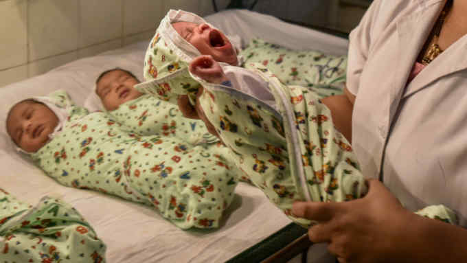 MUMBAI, INDIA - JULY 11: New born babies on the World Population Day at Wadia Hospital at Parel, on July 11, 2017 in Mumbai, India. World Population Day is an annual event, observed on July 11 every year, which seeks to raise awareness of global population issues. The event was established by the Governing Council of the United Nations Development Programme in 1989. It was inspired by the public interest in Five Billion Day on July 11, 1987 - approximately the date on which the world's population reached five billion people. (Photo by Kunal Patil/Hindustan Times via Getty Images)