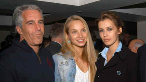 Mandatory Credit: Photo by Sipa/Shutterstock (1294291a) Jeffrey Epstein, Tatiana, Adriana, Maer Roshan Launch of Radar Magazine at Hotel QT, New York, America - 18 May 2005 Convicted sex offender Jeffrey Epstein (L) at a party.