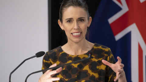 WELLINGTON, NEW ZEALAND - MAY 07: Prime Minister Jacinda Ardern during the All of Government Covid-19 update and media conference at Parliament on May 7, 2020 in Wellington, New Zealand. The New Zealand government will decide whether to move to COVID-19 Alert Level 2 and ease further restrictions on Monday 11 May. Under Alert Level 2, businesses will be able to reopen with social distancing measures in place; public places will reopen; and domestic travel can recommence. Schools and early learning centres will be able to open and both indoor and outdoor gatherings up to 100 people will be allowed, while home gatherings should still remain small. Sport and recreation will also be able to restart, including professional sports competitions. New Zealand is current under COVID-19 Alert Level 3 restrictions, after the country was placed under full lockdown restrictions on March 26 in response to the coronavirus (COVID-19) pandemic. (Photo by Mark Mitchell - Pool/Getty Images)