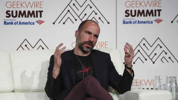 Dara Khosrowshahi, chief executive officer of Expedia Inc., speaks during the GeekWire Summit in Seattle, Washington, U.S., on Tuesday, Oct. 4, 2016. The summit is one of the country's premier technology conferences, bringing together more than 800 innovators, entrepreneurs, business executives and tech leaders to explore the future of the innovation economy. Photographer: David Ryder/Bloomberg