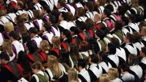 File photo dated 27/06/08 of students at a University graduation ceremony, as the proportion of poorer students at some of the UK's leading universities has fallen in the past decade despite attempts to boost numbers. PRESS ASSOCIATION Photo. Issue date: Thursday February 18, 2016. Press Association analysis of official data shows the overall proportion of disadvantaged students starting at a Russell Group university - considered the best in the country - has stalled in the past 10 years. See PA story EDUCATION Universities. Photo credit should read: David Cheskin/PA Wire