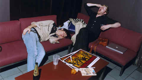 Nick McCarthy & Bob Hardy relax before the sold-out Palais show. Credit: Jane Flanagan / eyevine For further information please contact eyevine tel: +44 (0) 20 8709 8709 e-mail: info@eyevine.com www.eyevine.com ** TEXT AVAILABLE ON REQUEST **