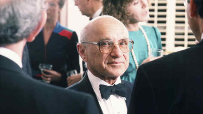 BEVERLY HILLS, CA - 1986:  Nobel Prize-winning economist Milton Friedman attends a 1986 Beverly Hills charity dinner in his honor. For much of the 1980s, Friedman's economic policies helped shape the United States and the world. (Photo by George Rose/Getty Images)
