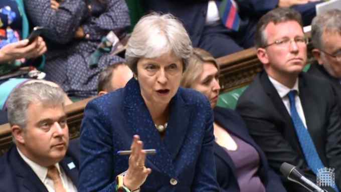 A video grab from footage broadcast by the UK Parliament's Parliamentary Recording Unit (PRU) shows Britain's Prime Minister Theresa May speaking in the House of Commons on Brexit in London on July 9, 2018. British Prime Minister Theresa May's government imploded on July 9 as Foreign Secretary Boris Johnson followed Brexit minister David Davis out the exit door over her masterplan for Britain's future outside the EU. / AFP PHOTO / PRU / HO / RESTRICTED TO EDITORIAL USE - NO USE FOR ENTERTAINMENT, SATIRICAL, ADVERTISING PURPOSES - MANDATORY CREDIT &quot; AFP PHOTO / PRU &quot;HO/AFP/Getty Images