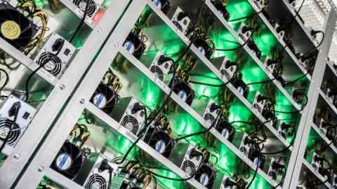 Cryptocurrency mining rigs composed of Antminer S9 ASIC machines operate on racks at the HydroMiner GmbH cryptocurrency mining facility near Waidhofen an der Ybbs, Austria, on Friday, Jan. 19, 2018. HydroMiner, the Austrian cryptocurrency miner that mines bitcoins with green energy, is weighing an initial public offering to fund an expansion outside its home country. Photographer: Akos Stiller/Bloomberg
