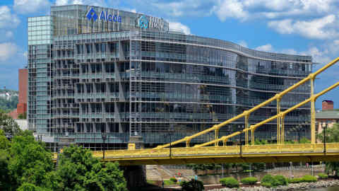 This is the Alcoa headquarters building on the Northside of Pittsburgh Friday, May 25, 2018. (AP Photo/Gene J. Puskar)