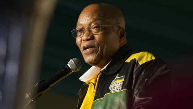 epa05938994 (FILE) - A file photograph showing South Africa President Jacob Zuma addressing the crowd during his 75th birthday celebrations held by the ruling African National Congress (ANC), in Soweto, near Johannesburg, South Africa, 12 April 2017. Reports on 01 May 2017 state that Zuma was forced to abandoned a speech at a May Day rally in Bloemfontein after he was booed and scuffles erupted between Zuma supporters and his opponents.  EPA/CORNELL TUKIRI