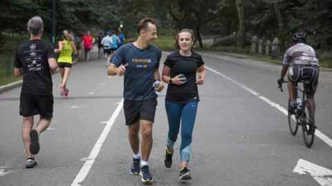 Laura Noonan & Huw van Steenis photographed in Central Park for the Financial Times FitHacks column