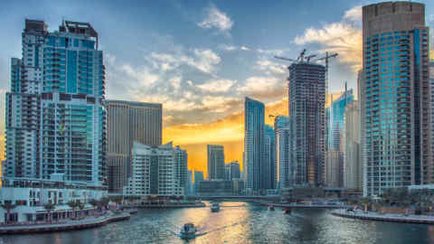 Dubai Marina at Dusk. United Arab Emirates