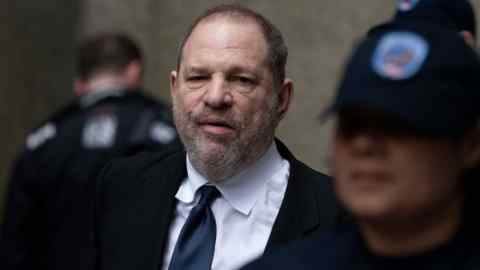 (FILES) In this file photo taken on April 26, 2019 disgraced Hollywood mogul Harvey Weinstein leaves the State Supreme Court in New York, after a break in a pre-trial hearing over sexual assault charges. - The main lawyer for Harvey Weinstein has asked a judge to be removed from the case, leaving the disgraced movie mogul without counsel as his sexual assault trial approaches in September, 2019. Weinstein has been charged over the alleged assaults of two women -- a rape in 2013 and an incident of forced oral sex in 2006. He faces life in prison if convicted, and is also accused of sexual misconduct with dozens of other women. (Photo by Don Emmert / AFP) (Photo credit should read DON EMMERT/AFP/Getty Images)