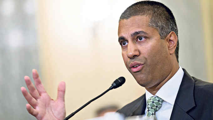 Ajit Pai, chairman of the Federal Communications Commission (FCC), speaks during a Senate Commerce Committee hearing in Washington, D.C., U.S., on Thursday, Aug. 16, 2018. Pai is testifying for the first time since acknowledging that he incorrectly told lawmakers that the agency was hit by a cyberattack during the height of last year's net neutrality battle. Photographer: Andrew Harrer/Bloomberg