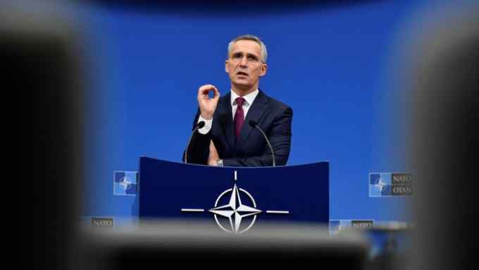NATO Secretary General Jens Stoltenberg gives a press conference on the eve of a NATO summit in London at the NATO (North Atlantic Treaty Organization) headquarters in Brussels on November 29, 2019 (Photo by JOHN THYS / AFP) (Photo by JOHN THYS/AFP via Getty Images)
