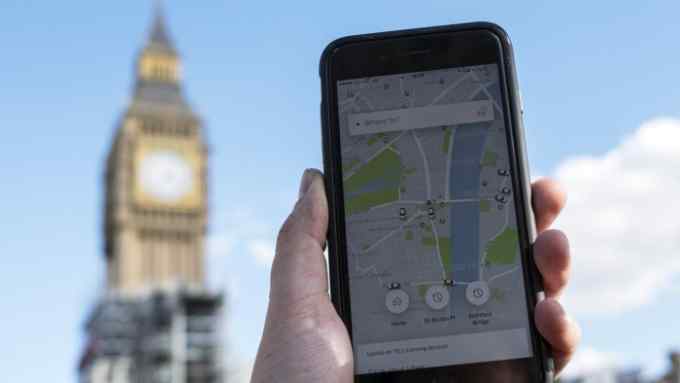 epa06219924 An image showing an Uber app in Central London, Britain, 22 September 2017. Transport for London (TFL), the governing body responsible for transport in London, announced today that they will not renew Uber's license as a private hire operator in the city. EPA/WILL OLIVER