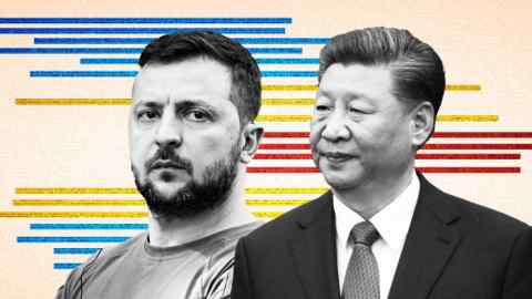 Montage of Xi Jinping and Volodymyr Zelenskyy
