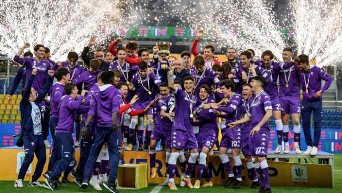 Rocco Commisso celebrates with ACF Fiorentina after the team’s Primavera TIM cup final victory in April