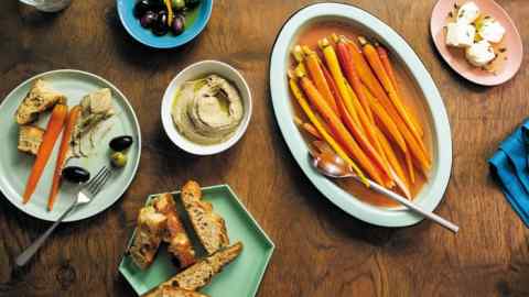 Recipes from Snacks For Dinner, including revived olives, mixed mushroom pâté and citrus carrots