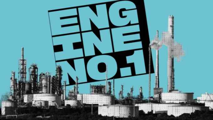 A montage of Engine No. 1 logo and a Exxon Mobil plant